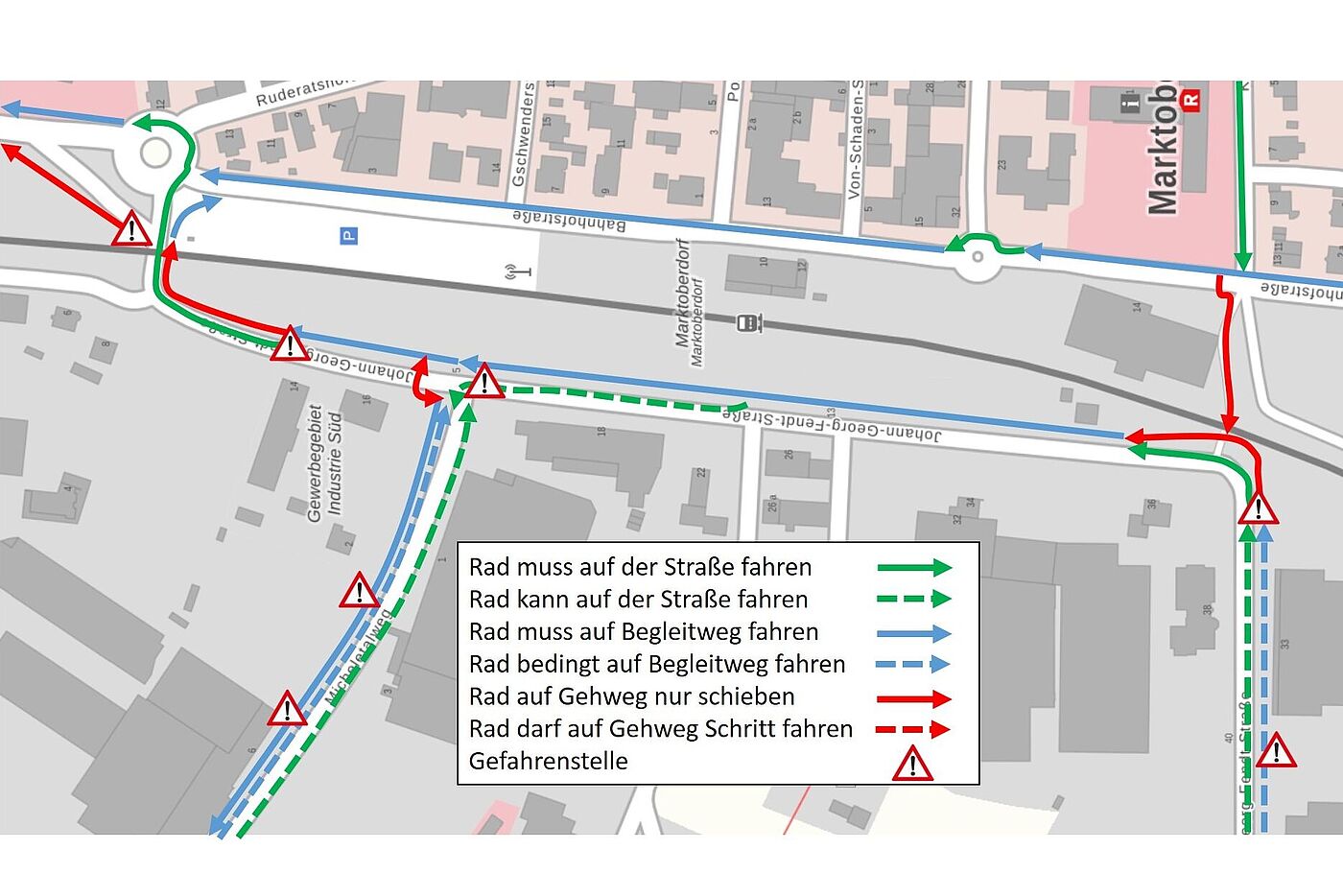 Stadtplan mit bunten Pfeilen