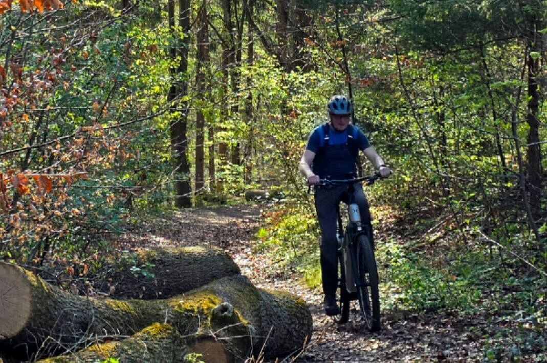 Radfahrer im Gelände im Wald