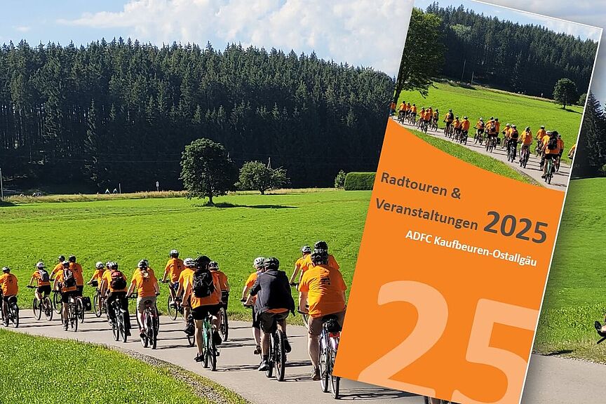 Jahresprogramm 2025 Flyer vor Landschaft mit Radlergruppe