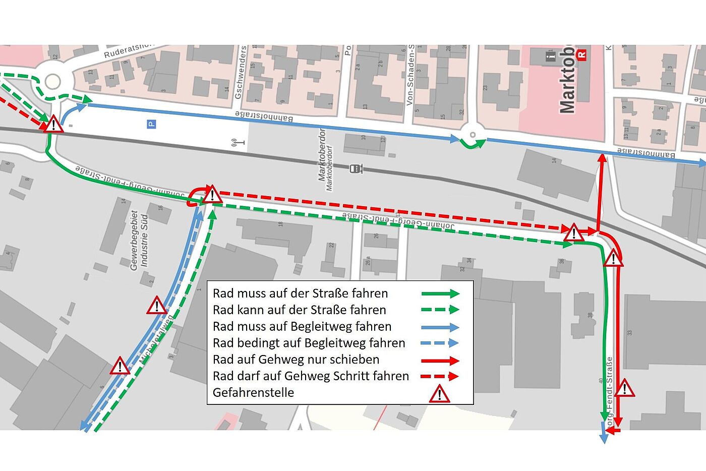 Stadtplan mit bunten Pfeilen