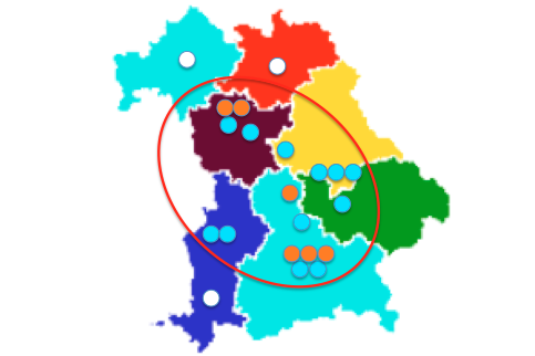 Landkarte Bayern mit Punkten
